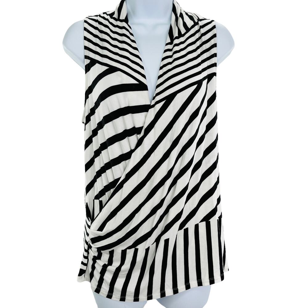 Peter Som Black White Contrast Stripe Faux Wrap Sleeveless Knit Top S - Picture 3 of 14